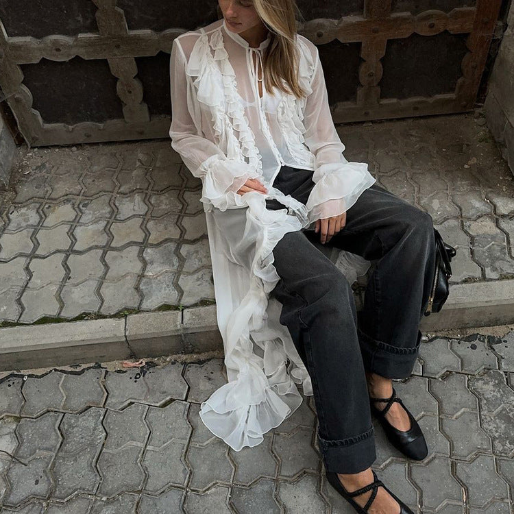 Ruffled Tie-Neck Top