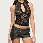 Summer Women Sexy Sheer Cutout Lace Short Vest Top