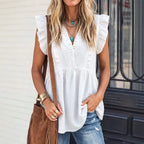 Summer Holiday V neck Short Sleeve Ruffled Flounced Sleeve