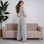 Women's Plaid Sleeveless Top and Wide-Leg Pants Set