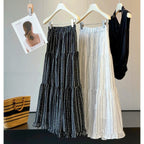Striped Polka Dot Pleated Tiered Skirt Women Summer Wooden