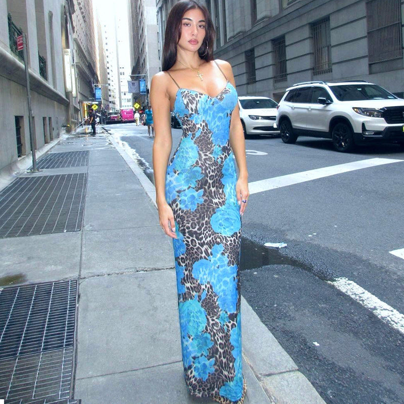 Women's Fall Women Clothing Maxi Dress Street Elegant Slim Print Design Sling Dress Women