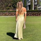 Women's Off-Shoulder Satin Backless Evening Dress