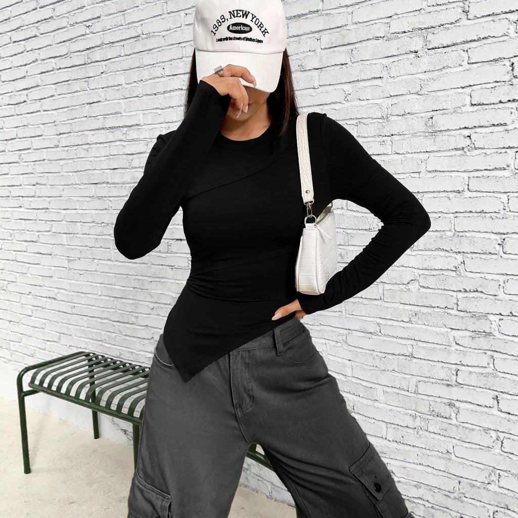 Women's Asymmetric Hem Long-Sleeve Top