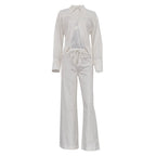 Collared Long Sleeves Cropped White Shirt Hollow