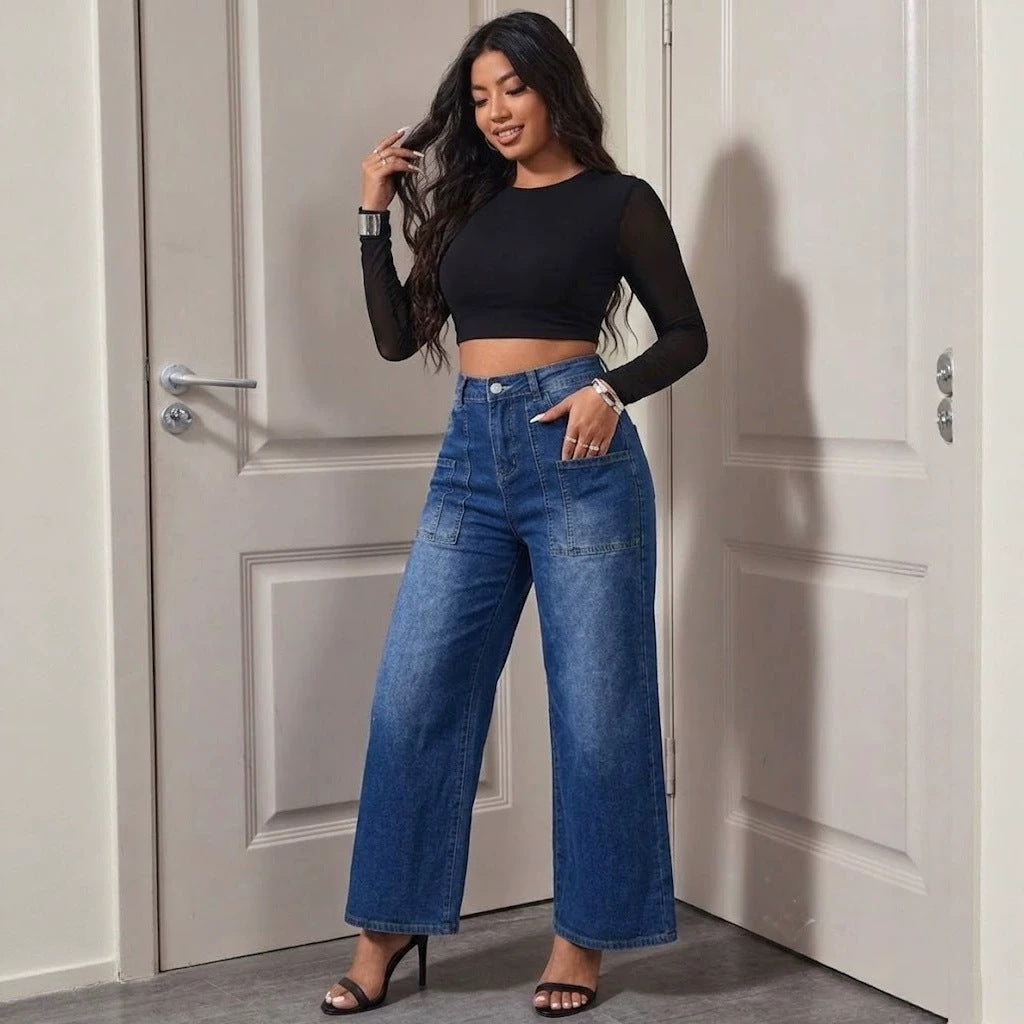 Women Clothing Retro Washed WL Jeans HW Loose Fitting Women