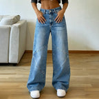 Geometric Wide-Leg Distressed Jeans