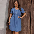 Women's Plus-Size Short-Sleeve Denim Dress
