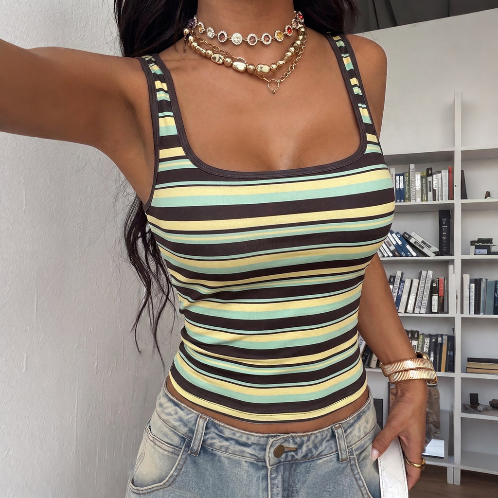Summer Women Clothing Sexy Slim Striped Printed SL Square