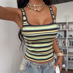 Summer Women Clothing Sexy Slim Striped Printed SL Square