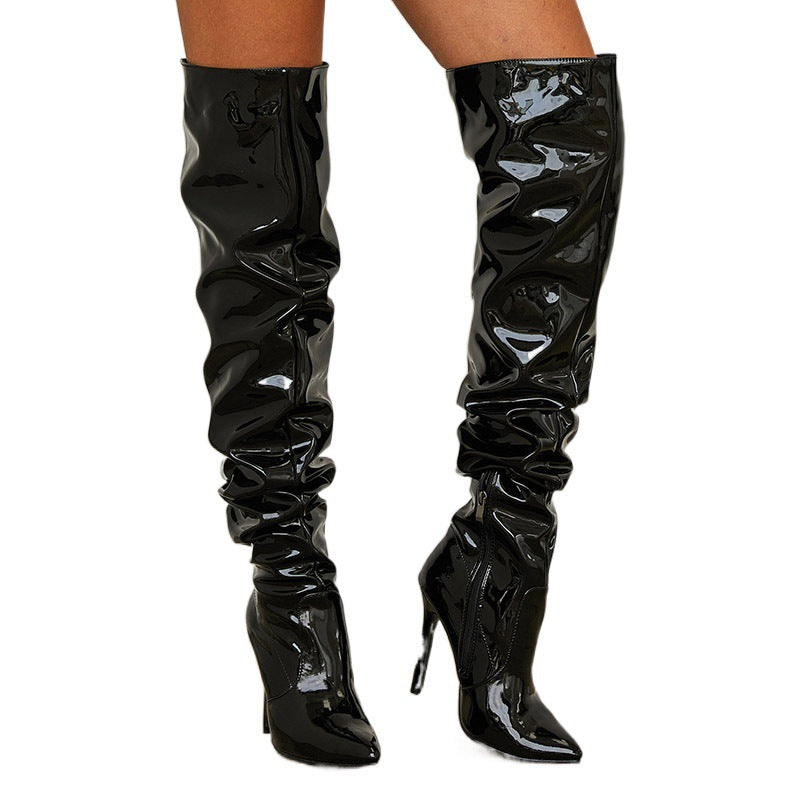 Women's Patent Leather Pointed Stiletto Boots