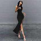 Women's Sleeveless Side-Slit Midi Sheath Dress