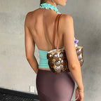 Women Clothing Summer V neck Halter Backless Pleated Wave
