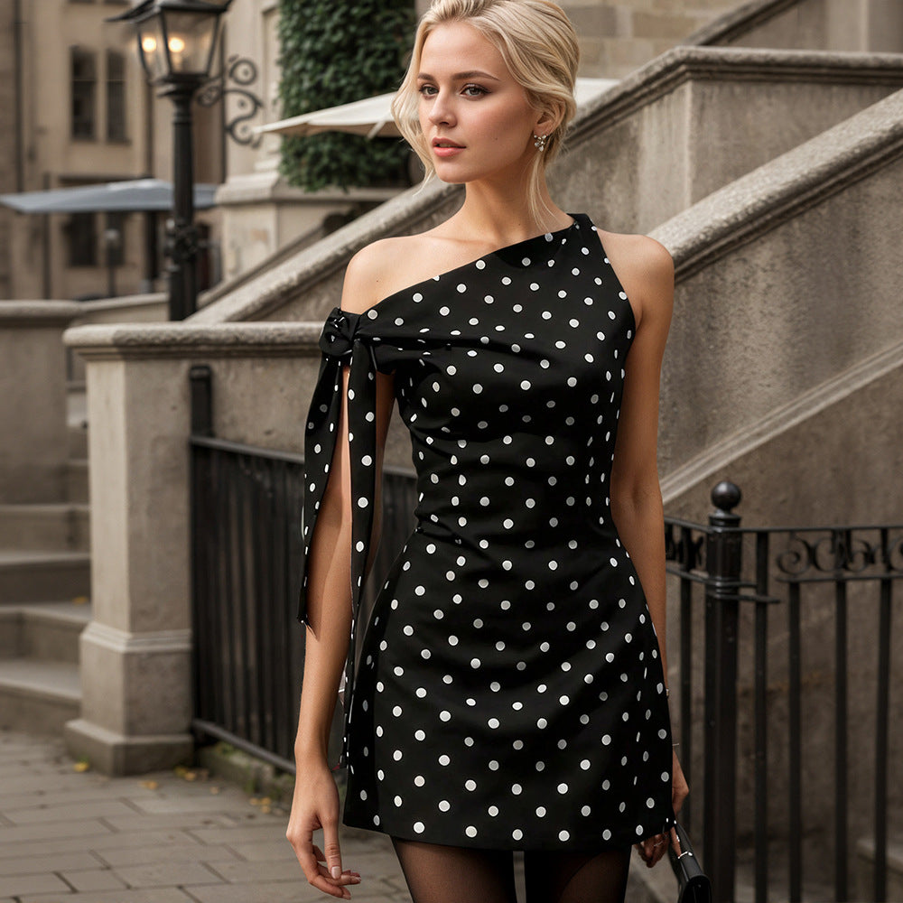 Women's Polka-Dot One-Shoulder Mini Dress