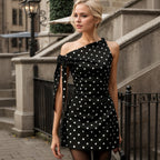 Women's Polka-Dot One-Shoulder Mini Dress