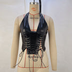 Faux Leather Halter Lace Up Tight Waist Vest Top