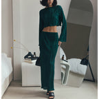 Women's Pleated Spring Summer Bell Top and Skirt Two-Piece Set
