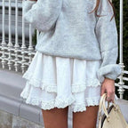 White Lace-Stitching Cake Skirt
