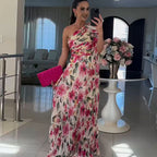 Autumn Popular Elegant Floral Off-Shoulder Folding Elegant Printed Dress