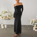 Women's Backless Mesh Long-Sleeve Formal Dress