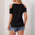 Women's Lace V-Neck Applique Short Sleeve Top