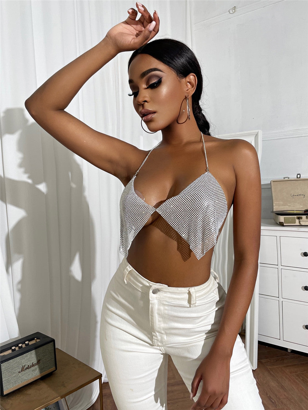 Metal Chain Sequin Tube Top