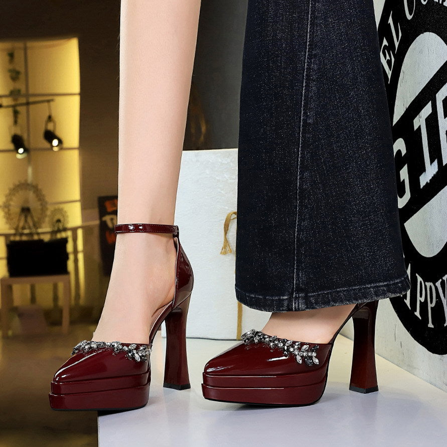 Women's Rhinestone Platform Patent Leather Sandals