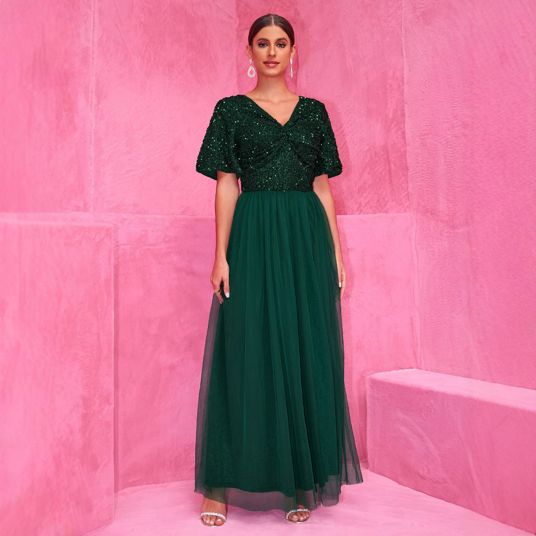 Sequined A-Line Tulle Evening Dress