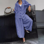 Women's Autumn Commuting Elegant Floral Stripes Loose Blazer Casual Sets