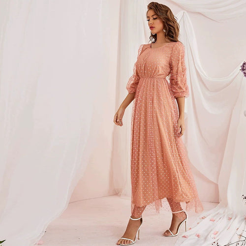 Women Clothing Autumn Casual Elegant Polka Dot round Neck Dress