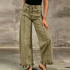 Wooden Ear Trousers Design Straight Loose Fitting Women