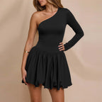 Women's One-Shoulder Cutout A-Line Mini Dress