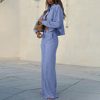 Striped Shirt & Wide-Leg Pants Set