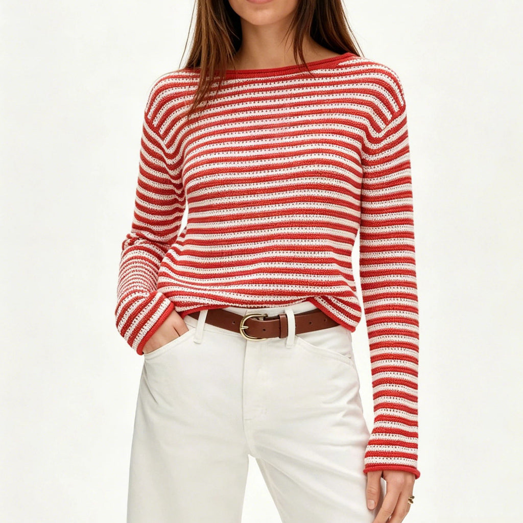 Autumn Winter Crew Neck Casual Loose Pullover Lazy Striped