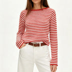 Autumn Winter Crew Neck Casual Loose Pullover Lazy Striped