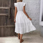 V-Neck Flutter-Sleeve Ruffle Split Maxi Dress