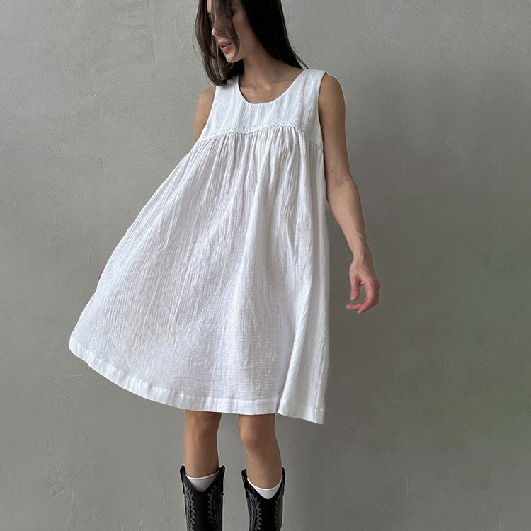 Women's White Cotton Vest Dress