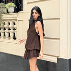 Women's Pleated Backless Lace-Up Halter Dress