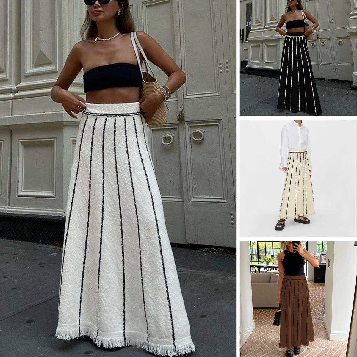 Striped Tassel Knitted Skirt