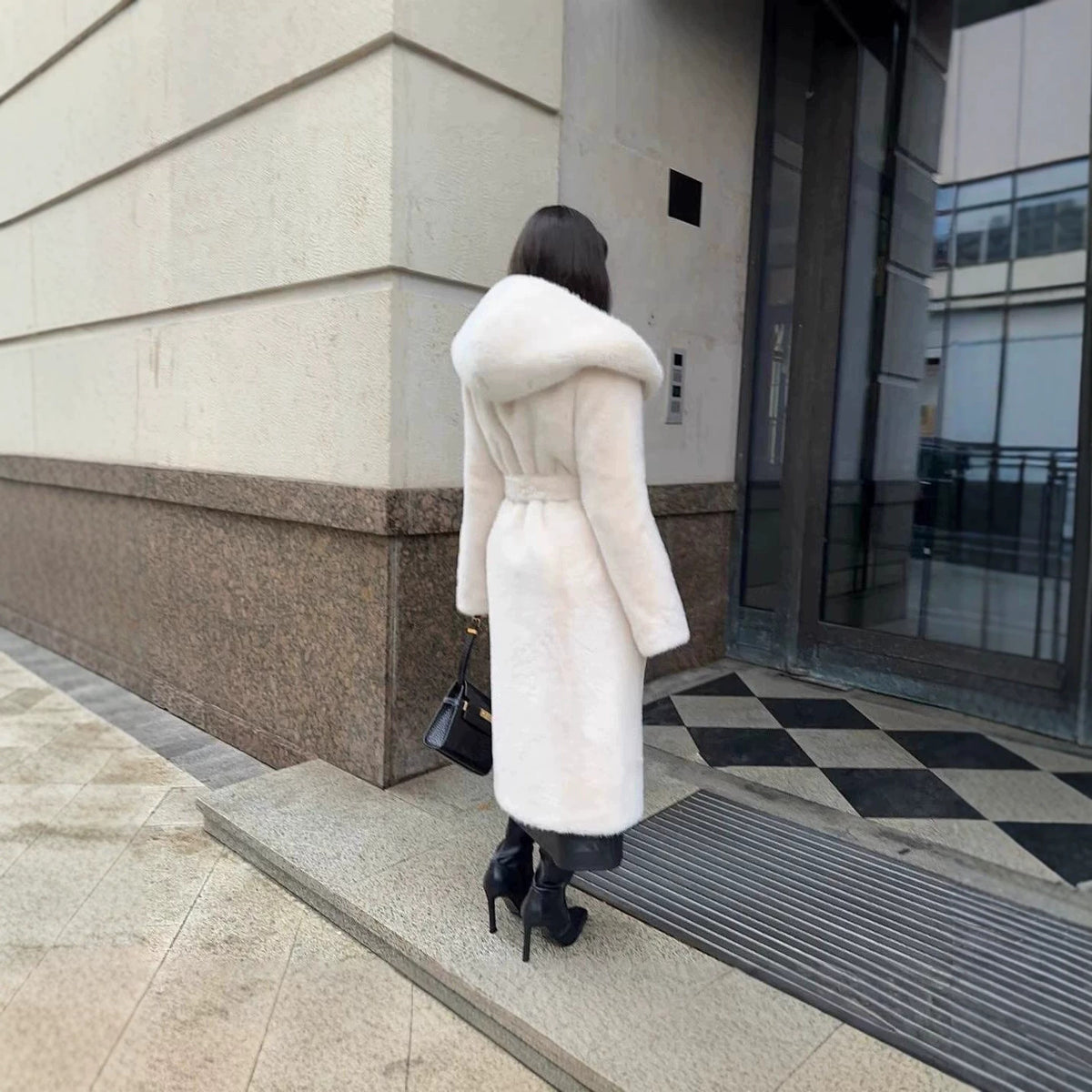 Women's Long Hooded Faux-Fur Coat