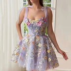 Women's 3d Floral Embroidered Lace Cami Mini Dress