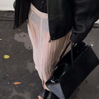 Sexy Pink Skirt Summer Front Slit See through High Waist