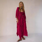 Women's Ruffled Smocked Slit A-Line Maxi Dress