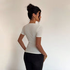 Women's Ribbed Asymmetric Short Sleeve Top