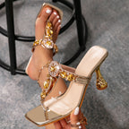 Women's Metallic Bow High-Heel Sandals