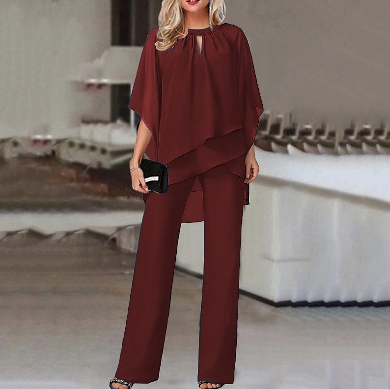 Solid Color Loose Casual Irregular Asymmetric Suit Set