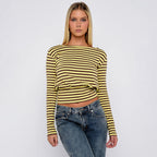 Women’s Yellow Striped Long Sleeve Waist Top