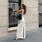White Round-Neck Split Dress