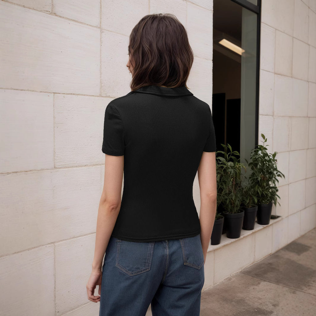 Women's Summer Sexy Slim Fit Polo Collar Sexy Outer Wear Underwear Short Sleeve T Shirt