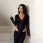 Sexy Lace Stitching Long Sleeve V neck Sexy Jumpsuit Women